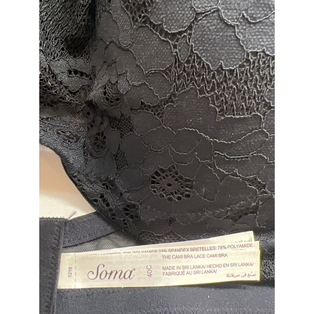 Soma‎ The Cami Bra Lace Cami Bra Black Floral Underwire 40C